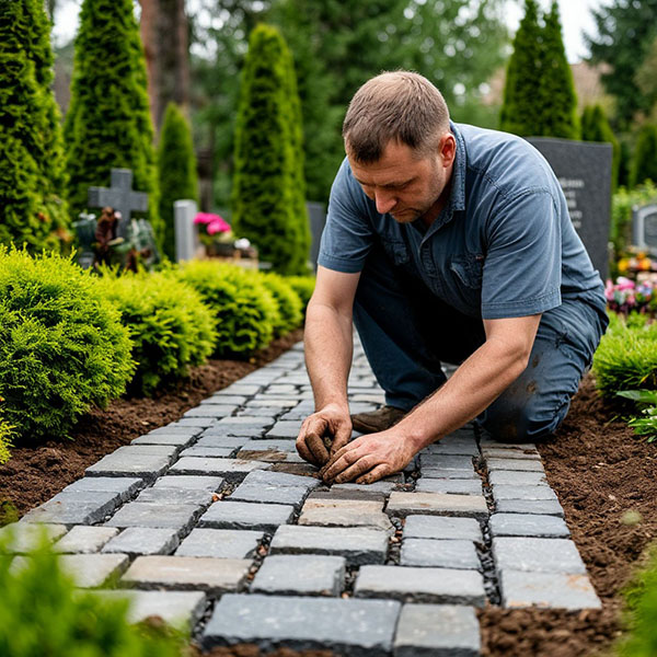 укладка брусчатки на могиле Орёл
